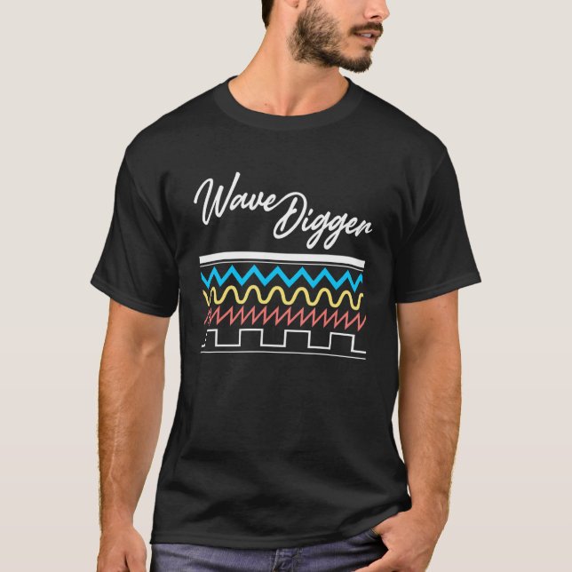 Wave Digger Synthesizer  Synthwave Waveform T-Shirt (Front)