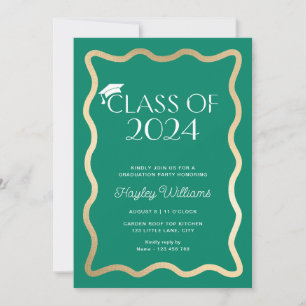 Wave Emerald Green Gold Graduation Party Invitation