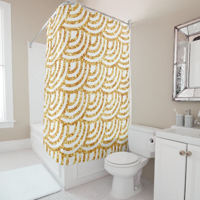 Wave Gold Sun Glitter Boho Popular Collection Shower Curtain (In Situ)