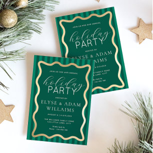 Wave Green Stripe Christmas Holiday Party Invitation