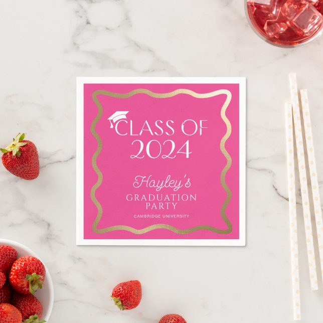 Wave Hot Pink Graduation Party Welcome Napkin (Insitu)