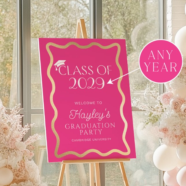 Wave Hot Pink Graduation Party Welcome Poster (Creator Uploaded)