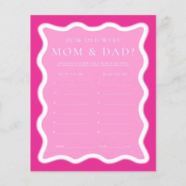 Wave Hot Pink How Old Was Mum & Dad Game Card (Front)