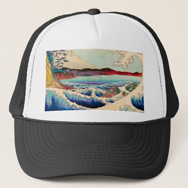 wave japanese mount fuji trucker hat (Front)