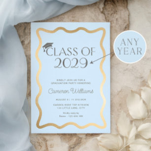 Wave Light Blue Gold Graduation Party Invitation