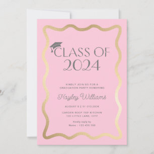 Wave Light Pink Gold Graduation Party Invitation