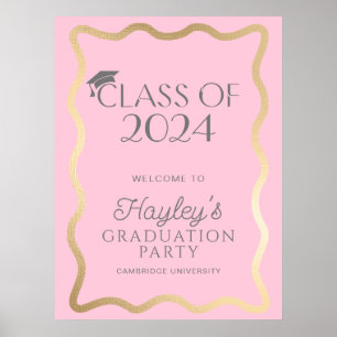 Wave Light Pink Gold Graduation Party Welcome Poster
