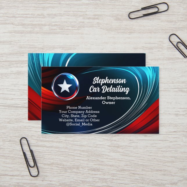 Wave Logo Patriotic Red White Blue Star Contractor Business Card (Front/Back In Situ)