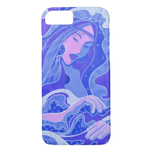 Wave, Mermaid, Fantasy Art Asian Girl, Blue & Pink Case-Mate iPhone Case (Back)