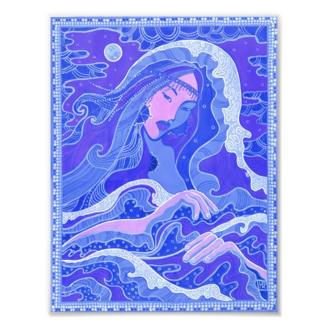 Wave, Mermaid, Fantasy Art Asian Girl, Blue & Pink Photo Print (Front)