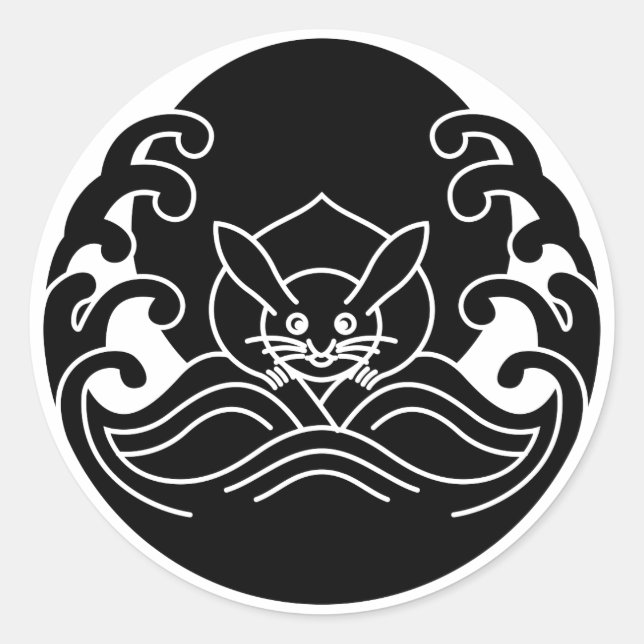 Wave moon rabbit classic round sticker (Front)