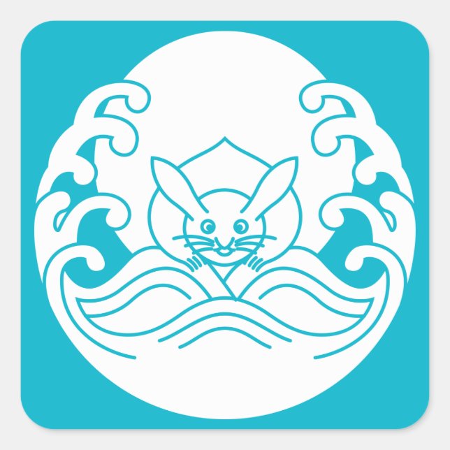 Wave moon rabbit square sticker (Front)