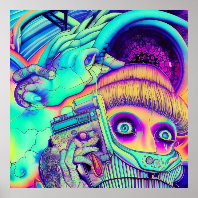 wave music, the 80s styled Surreal landscape  Poster (Front)