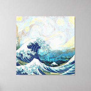 WAVE OF KANAGAWA IN STARRY NIGHT BACKGROUND CANVAS PRINT