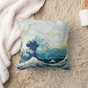 WAVE OF KANAGAWA IN STARRY NIGHT BACKGROUND CUSHION