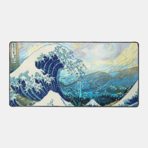 WAVE OF KANAGAWA IN STARRY NIGHT BACKGROUND DESK MAT
