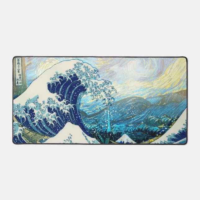 WAVE OF KANAGAWA IN STARRY NIGHT BACKGROUND DESK MAT (Front)
