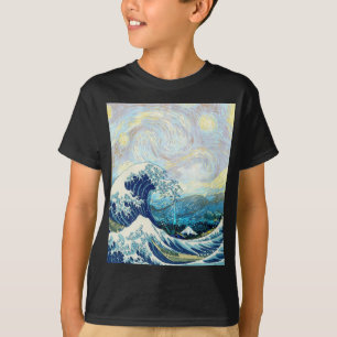WAVE OF KANAGAWA IN STARRY NIGHT BACKGROUND T-Shirt