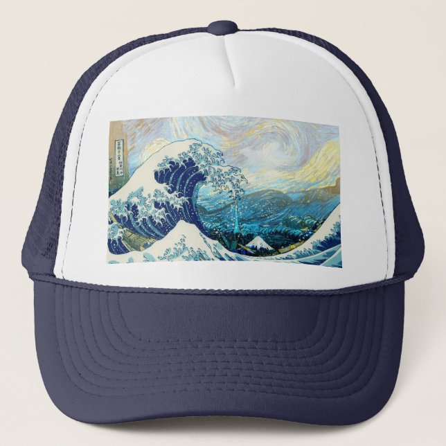 WAVE OF KANAGAWA IN STARRY NIGHT BACKGROUND TRUCKER HAT (Front)