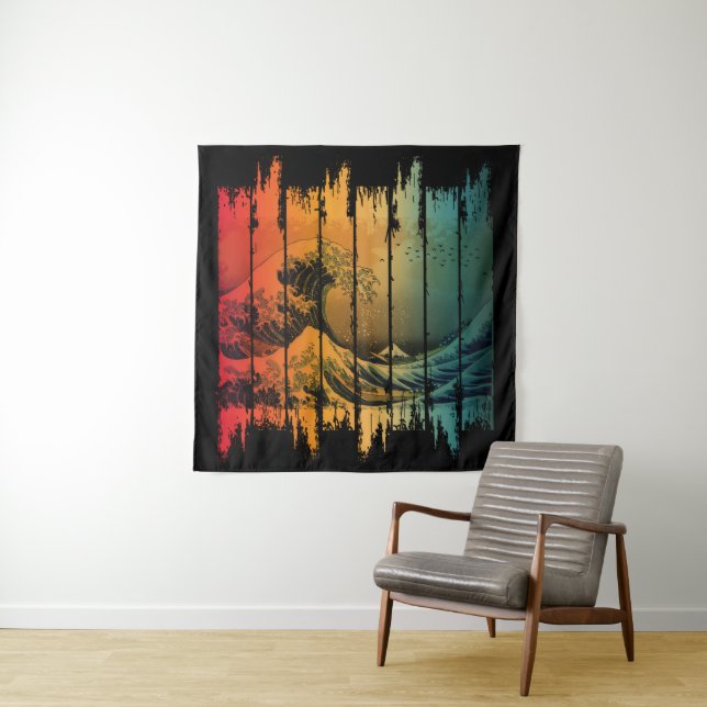 WAVE OF KANAGAWA VINTAGE STYLE TAPESTRY (In Situ)