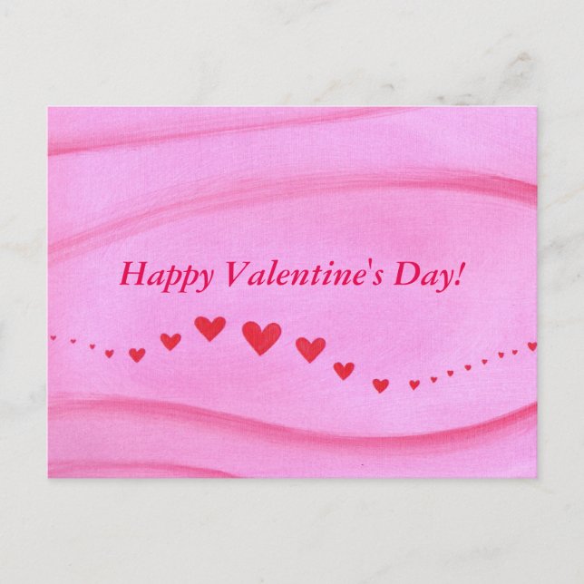 Wave of Red Hearts on Pink Valentine Postcards (Front)