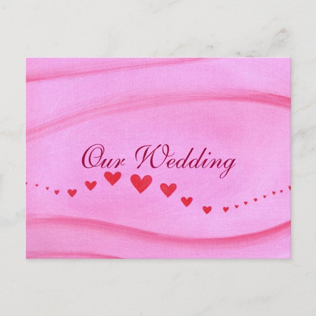 Wave of Red Hearts Wedding Invitation Postcards (Front)