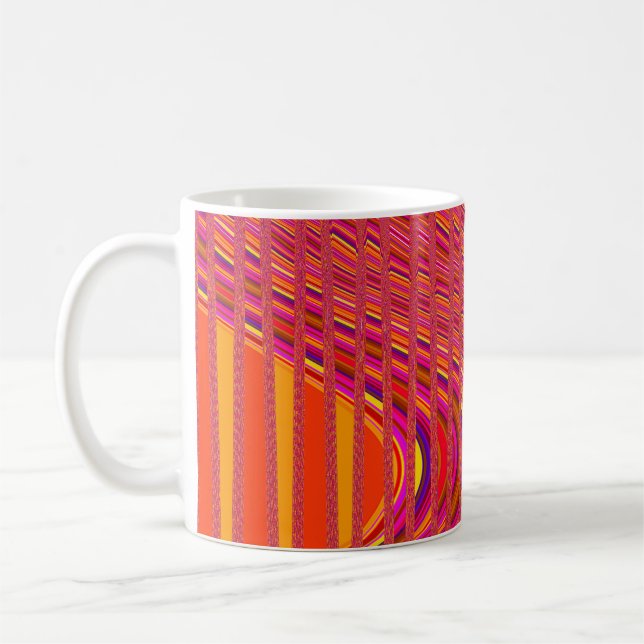 Wave of Stripes Coffee Mug, Pink-Orange Mug (Left)
