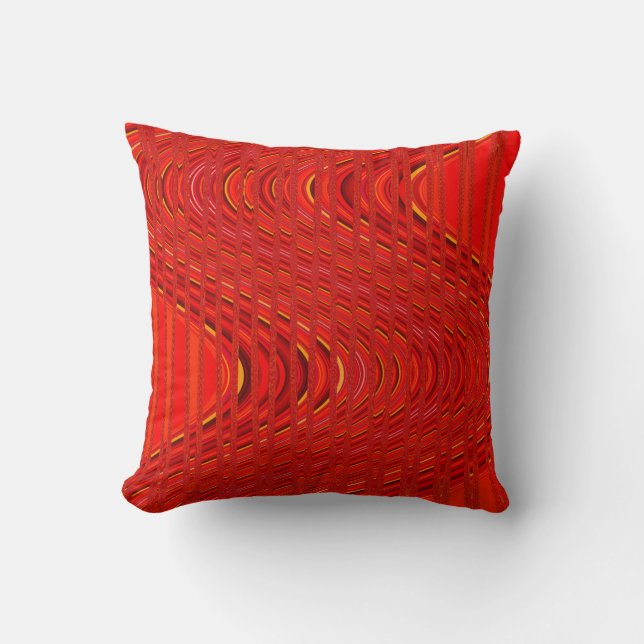 Wave of Stripes, Orange-Red Throw Pillow (Front)