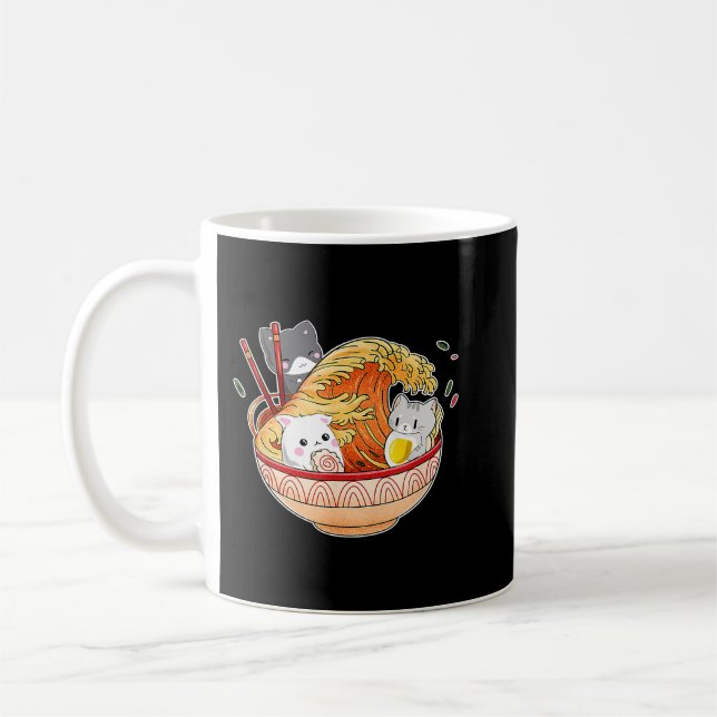 Wave Off Kanagawa Ramen Bowl Anime Otaku Cats Japa Coffee Mug (Left)