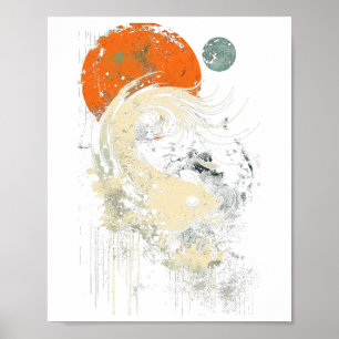 Wave Orange Black Surfing Graphic Poster