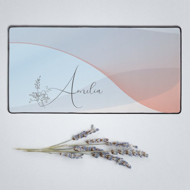Wave pastel blue coral gradient floral name  desk mat (Creator Uploaded)