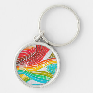Wave Pattern Drawn By Watercolor Paints Key Ring