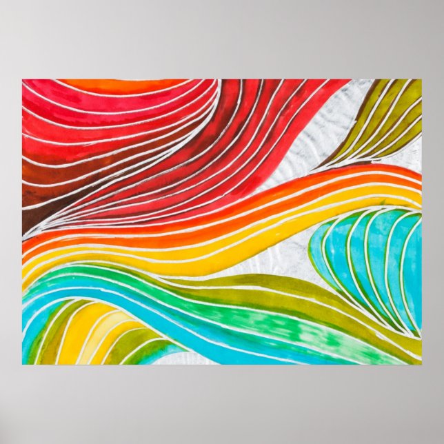 Wave Pattern Drawn By Watercolor Paints Poster (Front)