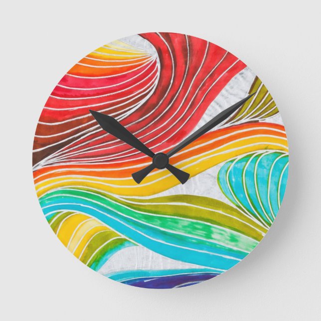 Wave Pattern Drawn By Watercolor Paints Round Clock (Front)