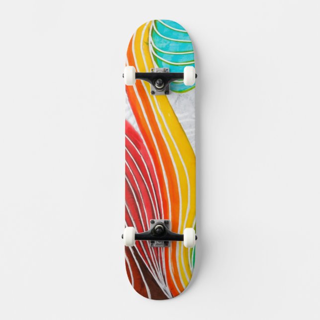 Wave Pattern Drawn By Watercolor Paints Skateboard (Front)