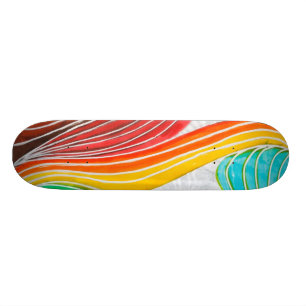 Wave Pattern Drawn By Watercolor Paints Skateboard