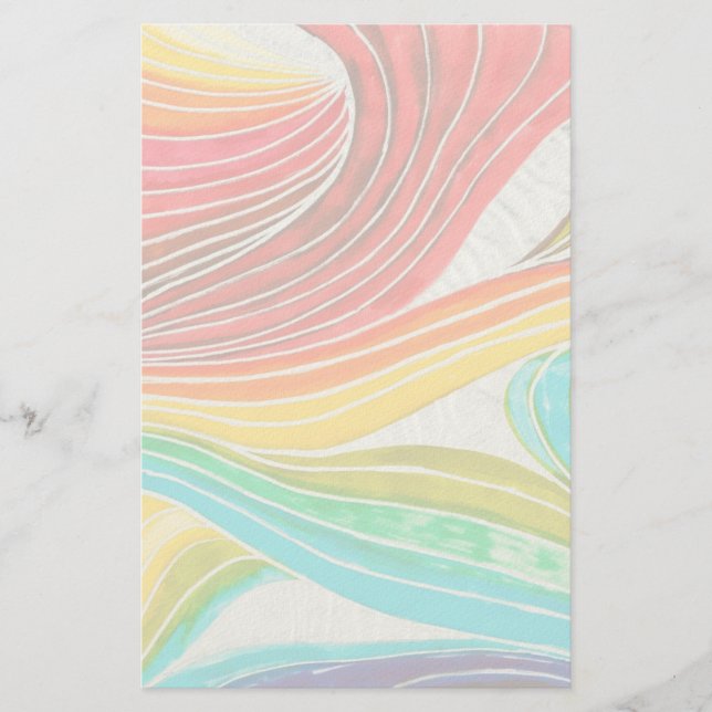 Wave Pattern Drawn By Watercolor Paints Stationery (Front)
