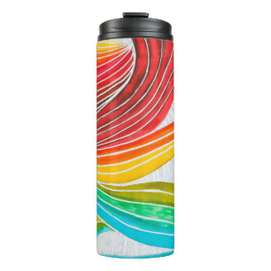 Wave Pattern Drawn By Watercolor Paints Thermal Tumbler