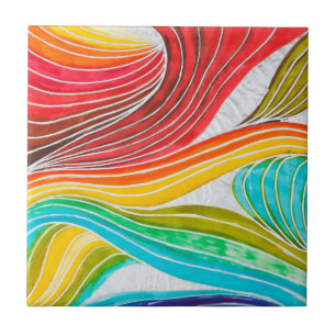 Wave Pattern Drawn By Watercolor Paints Tile