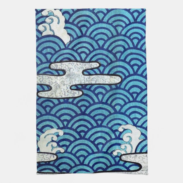Wave Pattern, Japanese Design Tea Towel (Vertical)