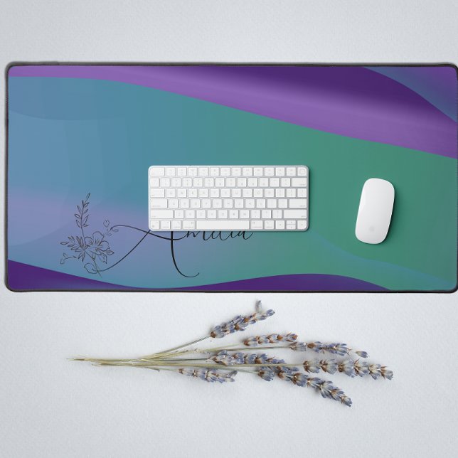 Wave purple turquoise gradient botanical name  desk mat (Creator Uploaded)