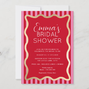 Wave Red Pink Stripe Bridal Shower Invitation