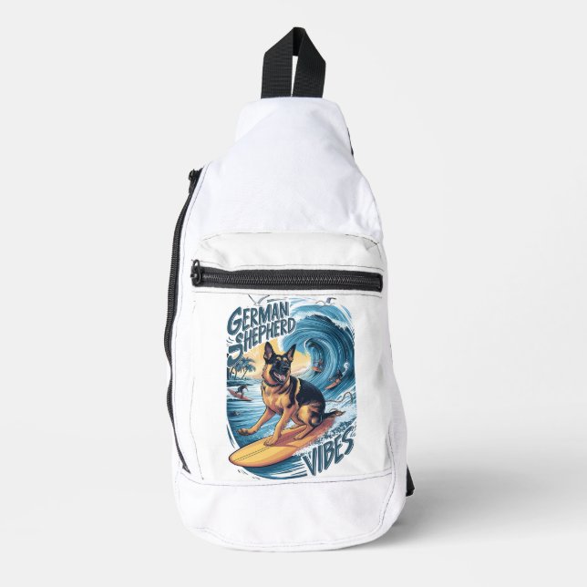Wave Rider: A German Shepherd Surfing Sling Bag (Front)