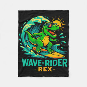Wave-rider Rex Funny Surfing Dinosaur T-rex Summer Fleece Blanket