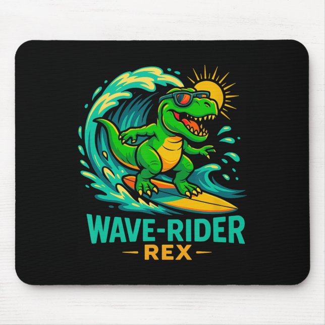 Wave-rider Rex Funny Surfing Dinosaur T-rex Summer Mouse Mat (Front)