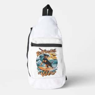 Wave Rider Rottweiler Dog Surfing Adventure Sling Bag