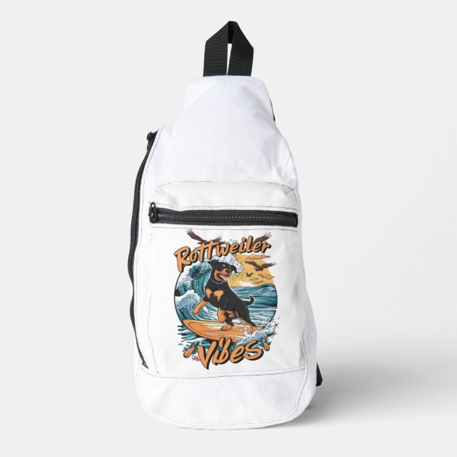 Wave Rider Rottweiler Dog Surfing Adventure Sling Bag (Front)