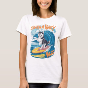 Wave Rider Siberian Husky Dog Surfing T-Shirt