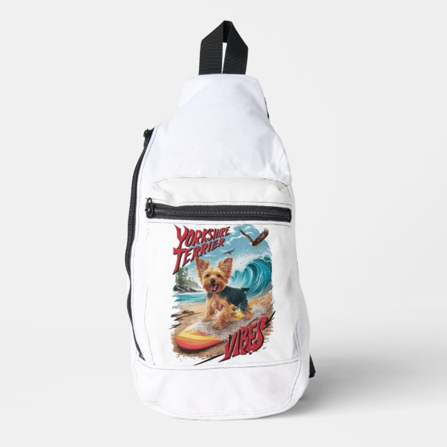 Wave Rider Yorkshire Terrier Surfing Pup Sling Bag (Front)