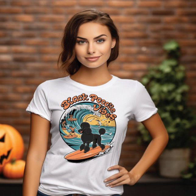Wave-Riding Black Poodle Surfing Adventure T-Shirt (Creator Uploaded)
